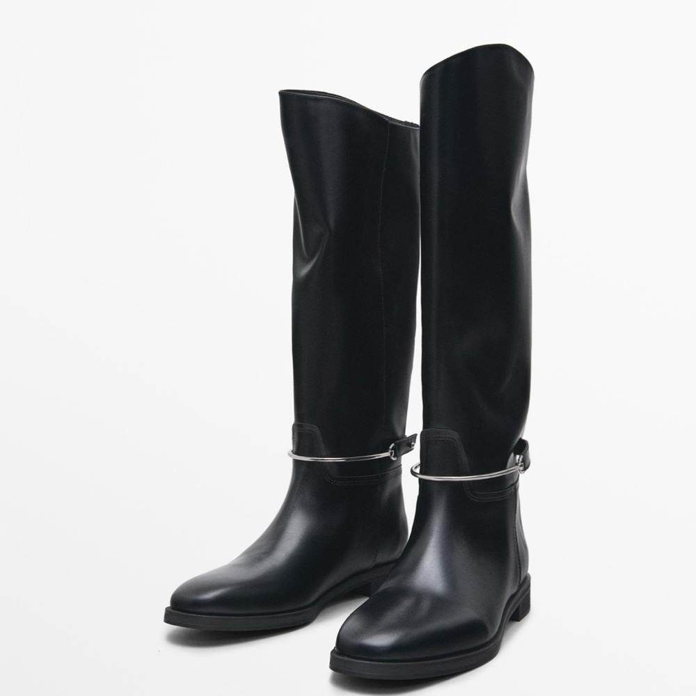 NWOT Massimo Dutti Riding-Stayle Black Leather Boots